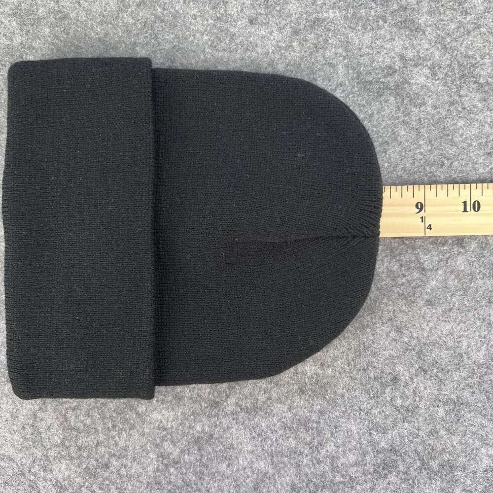2 Mens Knit Caps 1 Star Embroidered 1 Solid Black Beanie Cuffed Winter Football